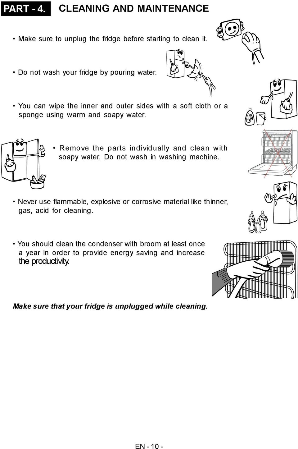 Remove the parts individually and clean with soapy water. Do not wash in washing machine.