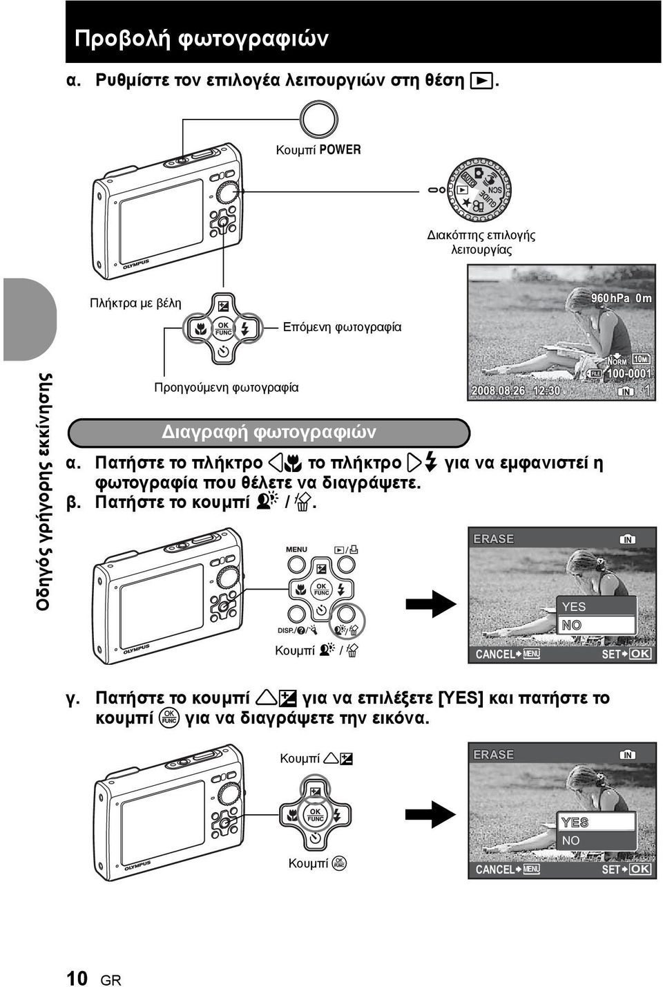 φωτογραφιών α. Πατήστε το πλήκτρο 4& το πλήκτρο 3# για να εμφανιστεί η φωτογραφία που θέλετε να διαγράψετε. β. Πατήστε το κουμπί f / S.