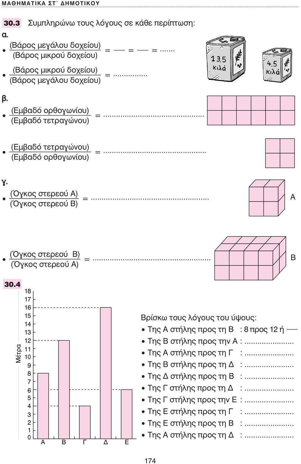 4 8 7 6 5 4 3 0 9 8 7 6 5 4 3 0 Mέτρα A B Γ E Bρίσκω τους λόγους του ύψους: Tης A στήλης προς τη B : 8 προς ή Tης B στήλης προς την A :... Tης A στήλης προς τη Γ :.