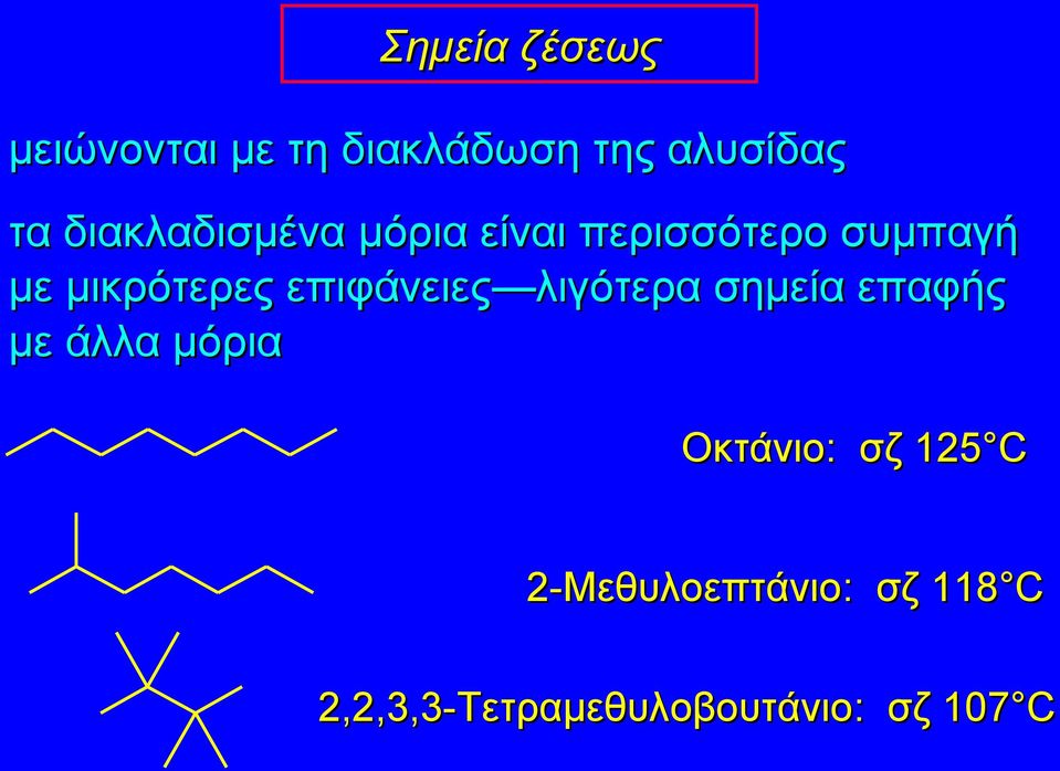 λιγότερα σημεία επαφής με άλλα μόρια Οκτάνιο: σζ 125 C 2-Μεθυλοεπτάνιο