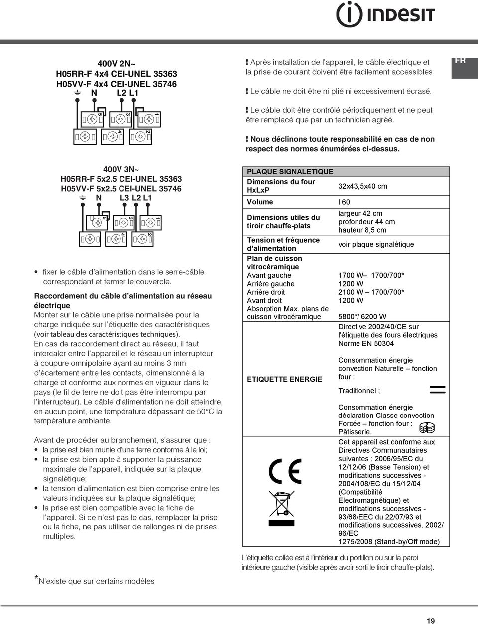 ! Nous déclinons toute responsabilité en cas de non respect des normes énumérées cidessus. 00V N~ H05RRF 5x.5 CEIUNEL 56 H05VVF 5x.