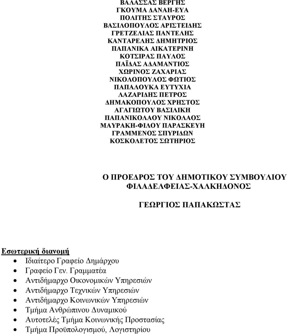 ΚΟΣΚΟΛΕΤΟΣ ΣΩΤΗΡΙΟΣ Ο ΠΡΟΕΔΡΟΣ ΤΟΥ ΔΗΜΟΤΙΚΟΥ ΣΥΜΒΟΥΛΙΟΥ ΦΙΛΑΔΕΛΦΕΙΑΣ-ΧΑΛΚΗΔΟΝΟΣ ΓΕΩΡΓΙΟΣ ΠΑΠΑΚΩΣΤΑΣ Εσωτερική διανομή Ιδιαίτερο Γραφείο Δημάρχου Γραφείο Γεν.