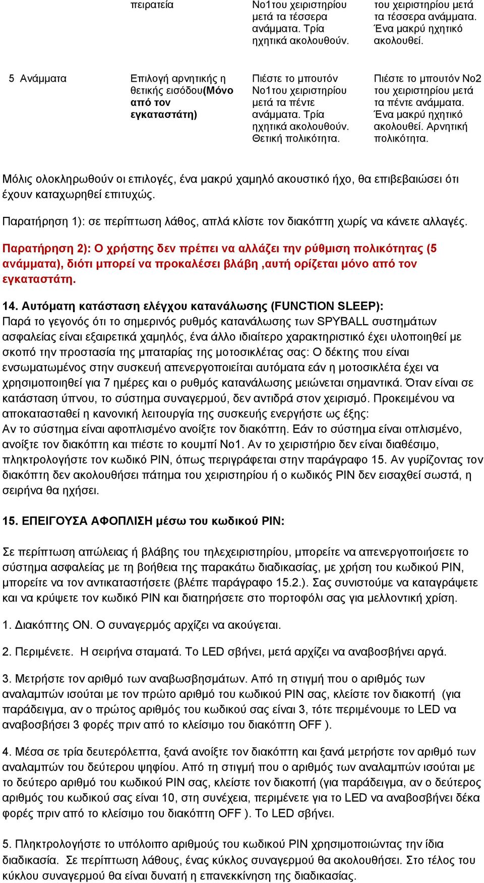 Πιέστε το μπουτόν Νο2 του χειριστηρίου μετά τα πέντε ανάμματα. Ένα μακρύ ηχητικό ακολουθεί. Αρνητική πολικότητα.