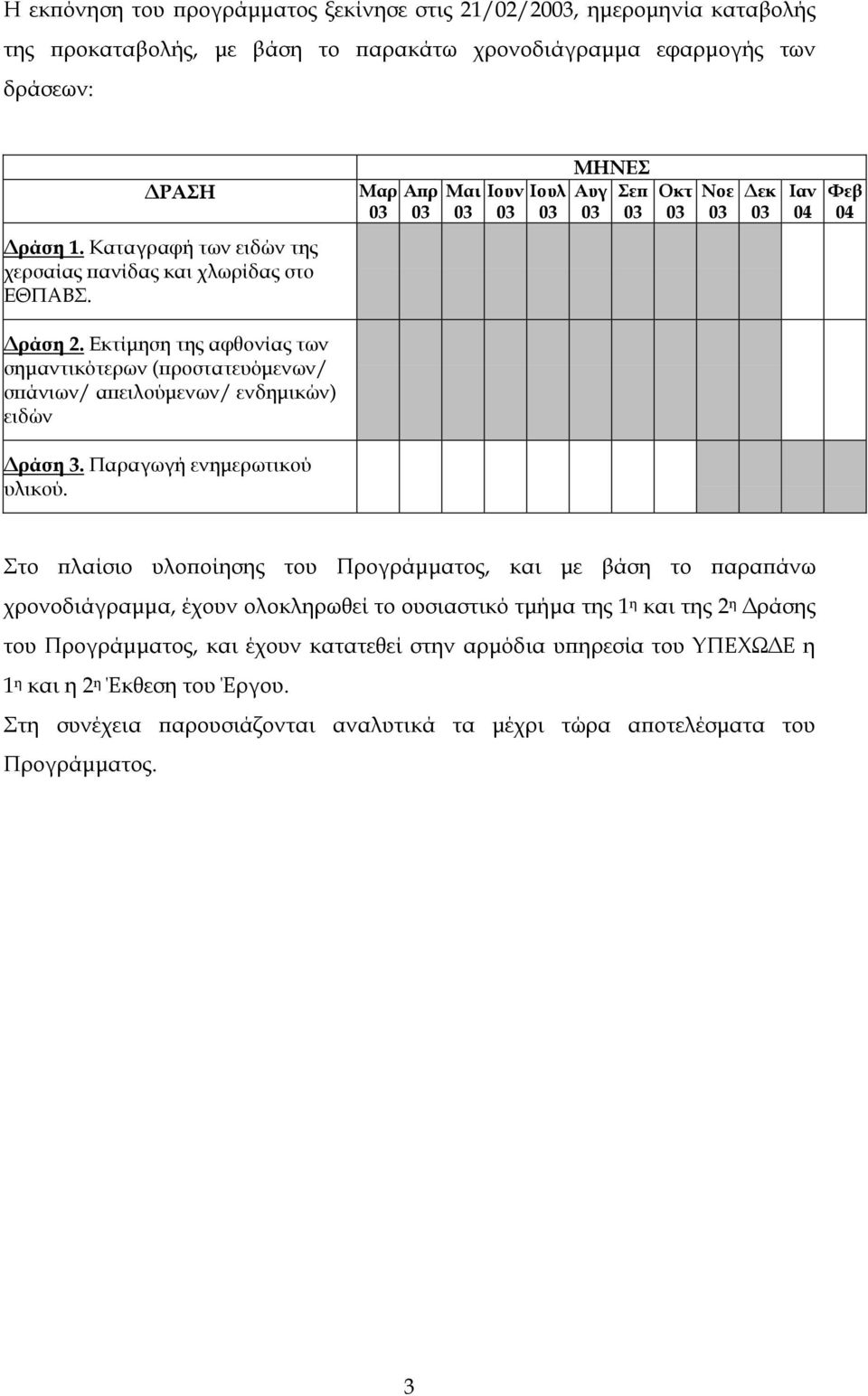 Εκτίµηση της αφθονίας των σηµαντικότερων ( ροστατευόµενων/ σ άνιων/ α ειλούµενων/ ενδηµικών) ειδών ράση 3. Παραγωγή ενηµερωτικού υλικού.