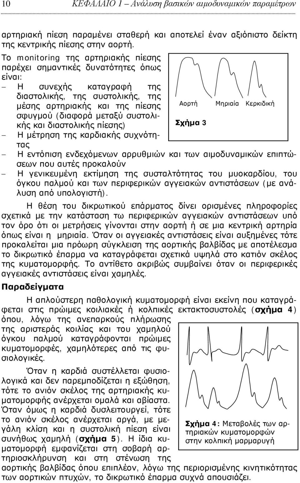 συστολικής και διαστολικής πίεσης) Αορτή Σχήμα 3 Μηριαία Κερκιδική Η μέτρηση της καρδιακής συχνότητας Η εντόπιση ενδεχόμενων αρρυθμιών και των αιμοδυναμικών επιπτώσεων που αυτές προκαλούν Η