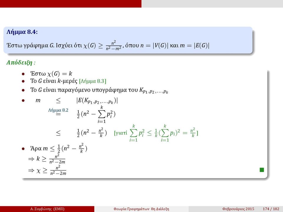 8.3] Το G ει ναι παραγο μενο υπογρα φημα του K p1,p 2,...,p k m E(K p1,p 2,...,p k ) Λη μμα 8.