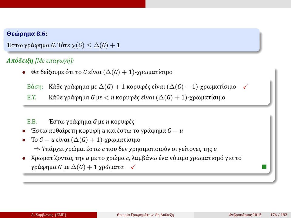 1)-χρωματι σιμο Ε.Υ. Κα θε γρα φημα G με < n κορυφε ς ει ναι ( (G) + 1)-χρωματι σιμο Ε.Β.