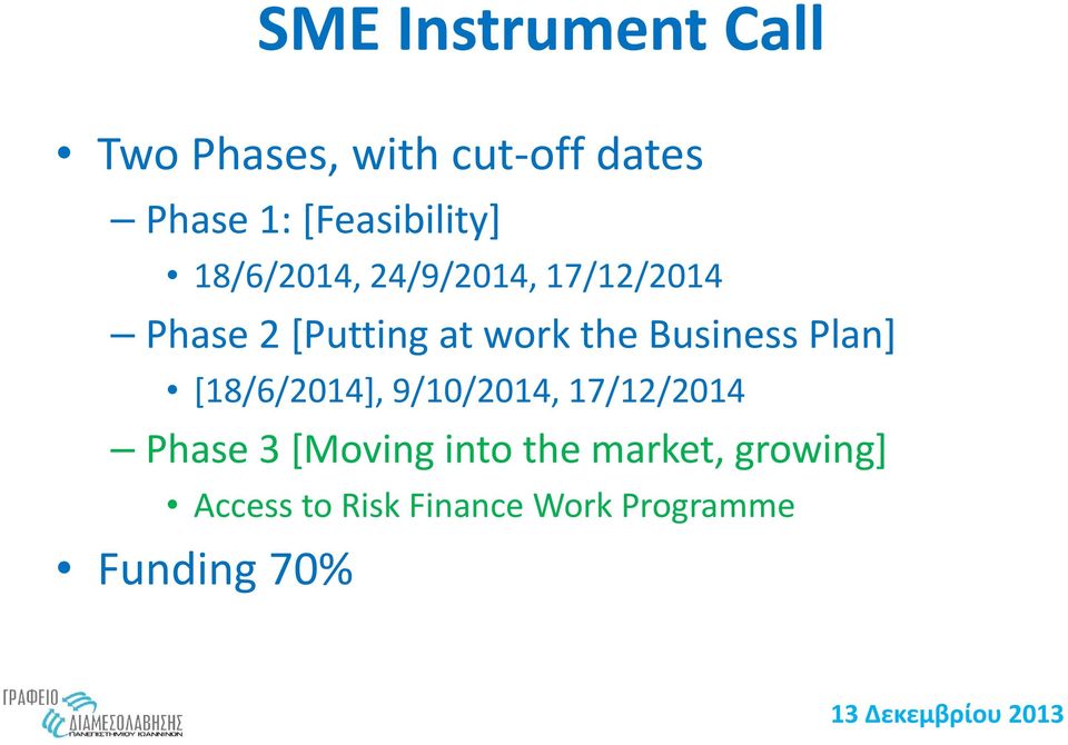 work the Business Plan] [18/6/2014], 9/10/2014, 17/12/2014 Phase 3