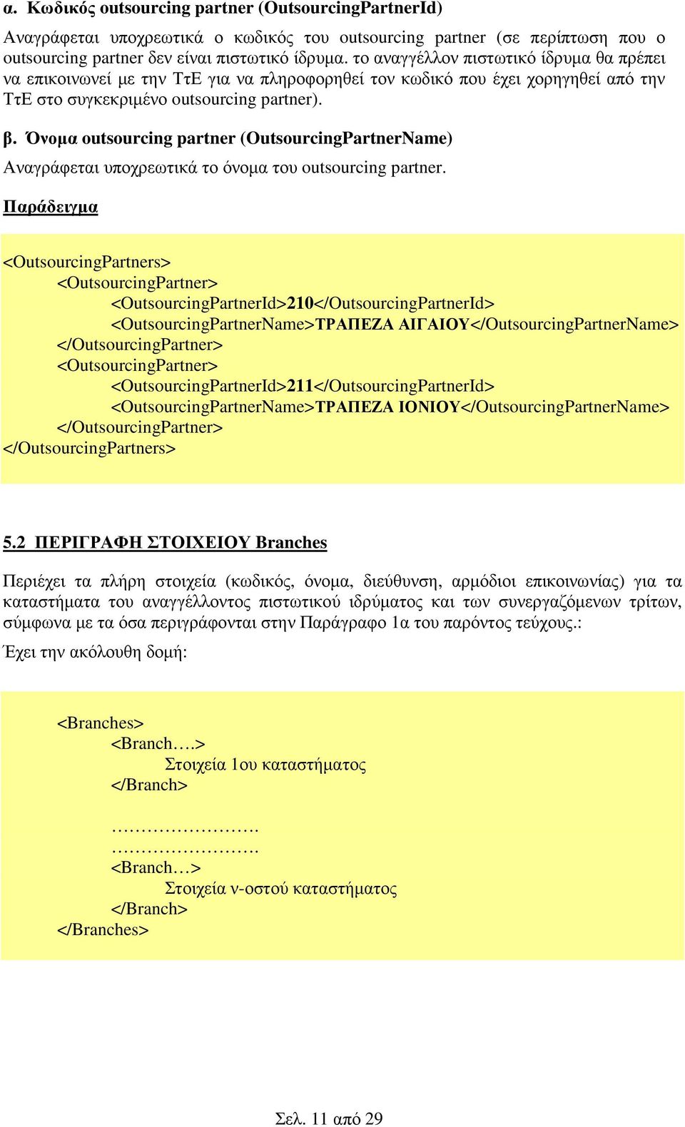 Όνοµα outsourcing partner (OutsourcingPartnerName) Αναγράφεται υποχρεωτικά το όνοµα του outsourcing partner.