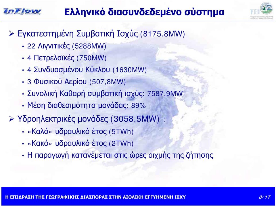 (507,8MW) Συνολική Καθαρή συμβατική ισχύς: 7587,9MW Μέση διαθεσιμότητα μονάδας: 89% Υδροηλεκτρικές