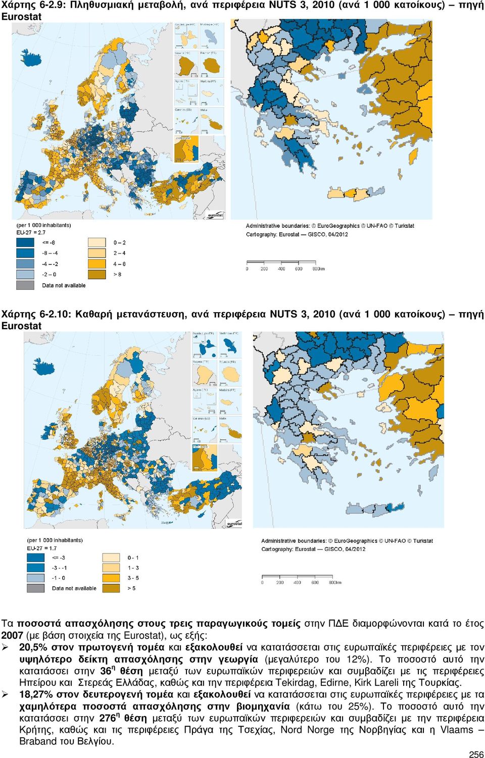 στοιχεία της Eurostat), ως εξής: 20,5% στον πρωτογενή τοµέα και εξακολουθεί να κατατάσσεται στις ευρωπαϊκές περιφέρειες µε τον υψηλότερο δείκτη απασχόλησης στην γεωργία (µεγαλύτερο του 12%).