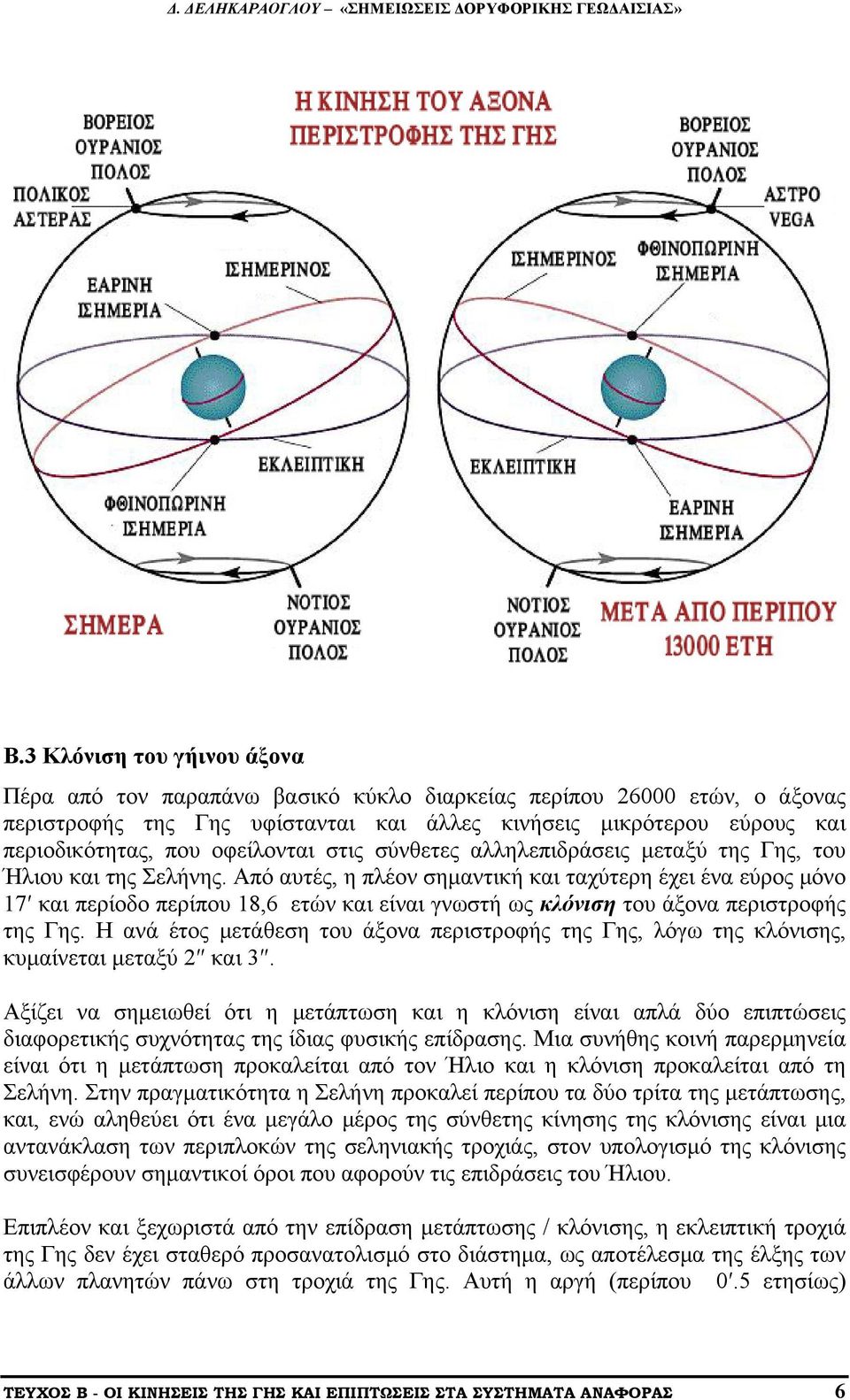 Από αυτές, η πλέον σημαντική και ταχύτερη έχει ένα εύρος μόνο 17 και περίοδο περίπου 18,6 ετών και είναι γνωστή ως κλόνιση του άξονα περιστροφής της Γης.