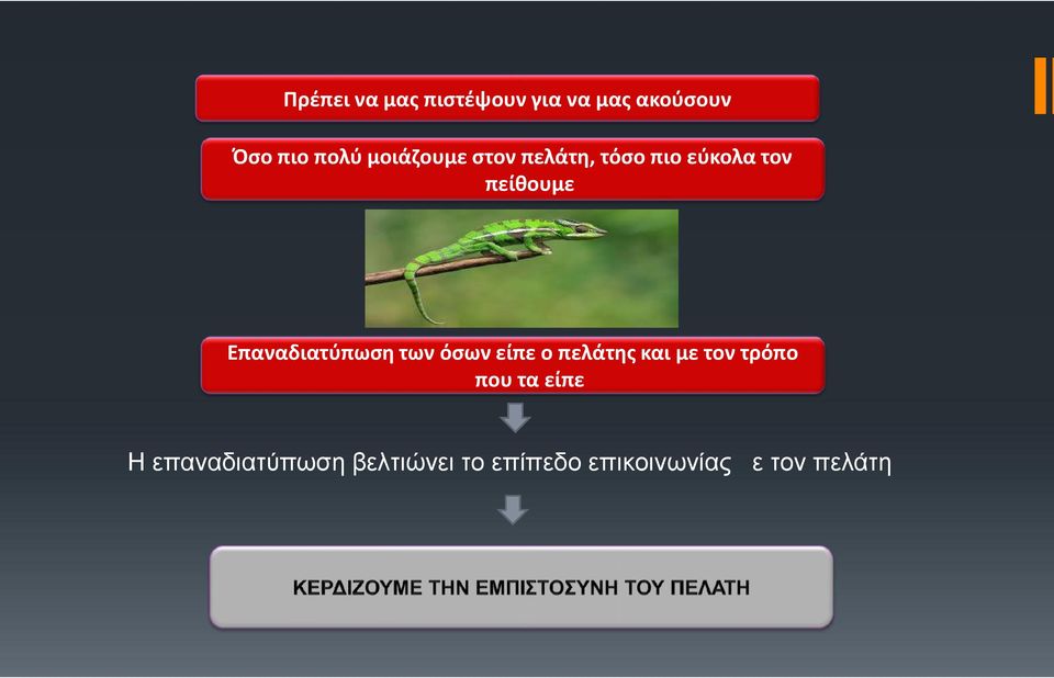 Επαναδιατύπωση των όσων είπε ο πελάτης και με τον τρόπο που