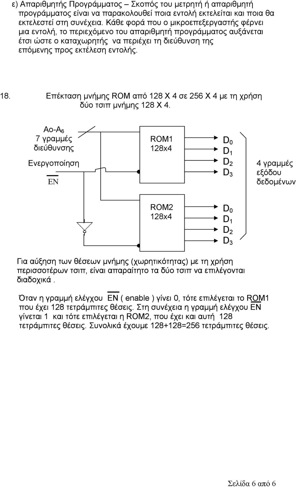 Επέκταση μνήμης ROM από 128 Χ 4 σε 256 Χ 4 με τη χρήση δύο τσιπ μνήμης 128 Χ 4.