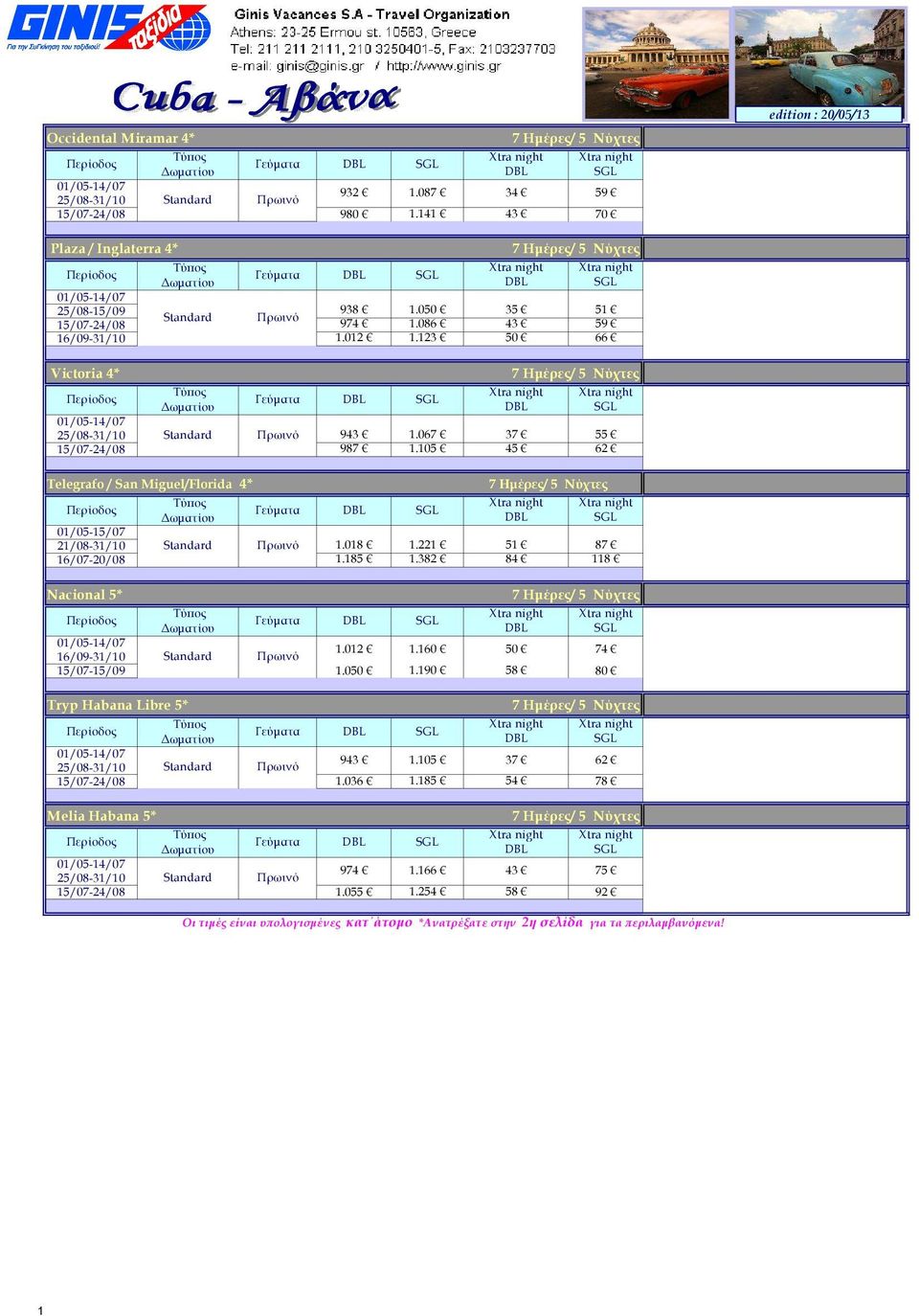 018 1.221 51 87 16/07-20/08 1.185 1.382 84 118 Νacional 5* 16/09-31/10 15/07-15/09 Standard 1.012 1.050 1.160 1.