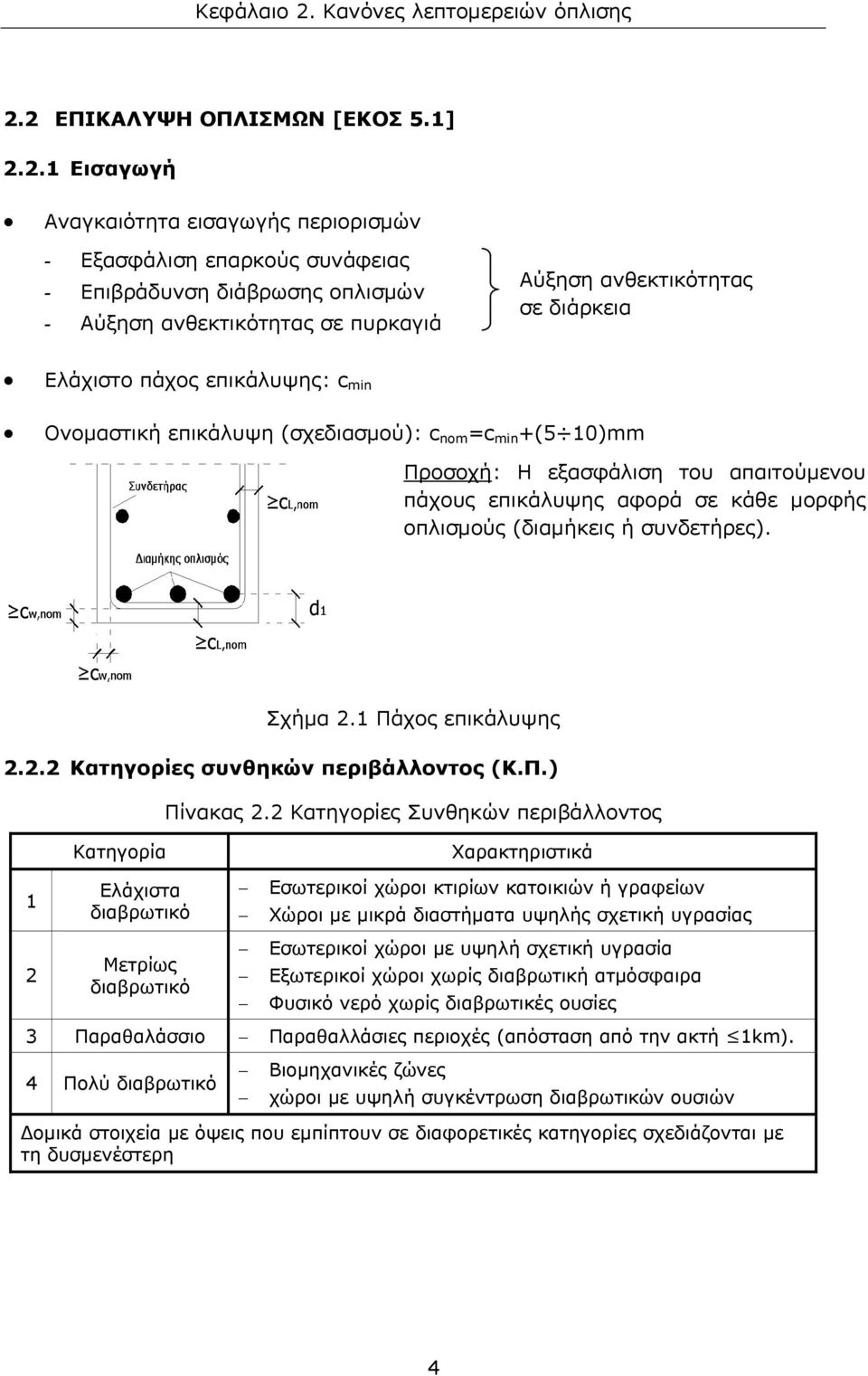 2 ΕΠΙΚΑΛΥΨΗ ΟΠΛΙΣΜΩΝ [ΕΚΟΣ 5.1] 2.2.1 Εισαγωγή Αναγκαιότητα εισαγωγής περιορισμών - Εξασφάλιση επαρκούς συνάφειας - Επιβράδυνση διάβρωσης οπλισμών - Αύξηση ανθεκτικότητας σε πυρκαγιά Αύξηση