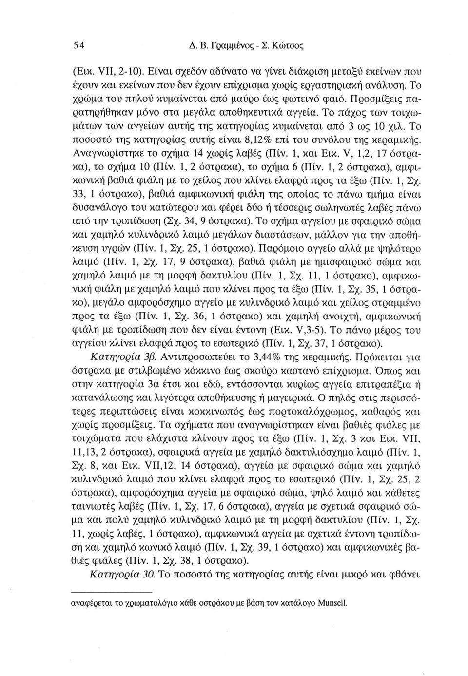 Το πάχος των τοιχωμάτων των αγγείων αυτής της κατηγορίας κυμαίνεται από 3 ως 10 χιλ. Το ποσοστό της κατηγορίας αυτής είναι 8,12% επί του συνόλου της κεραμικής.