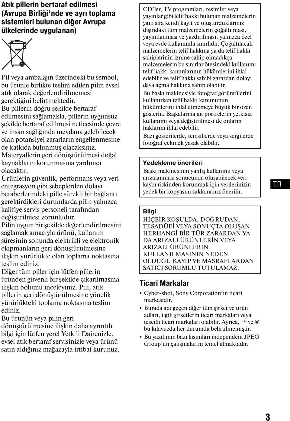 Bu pillerin doğru şekilde bertaraf edilmesini sağlamakla, pillerin uygunsuz şekilde bertaraf edilmesi neticesinde çevre ve insan sağlığında meydana gelebilecek olan potansiyel zararların