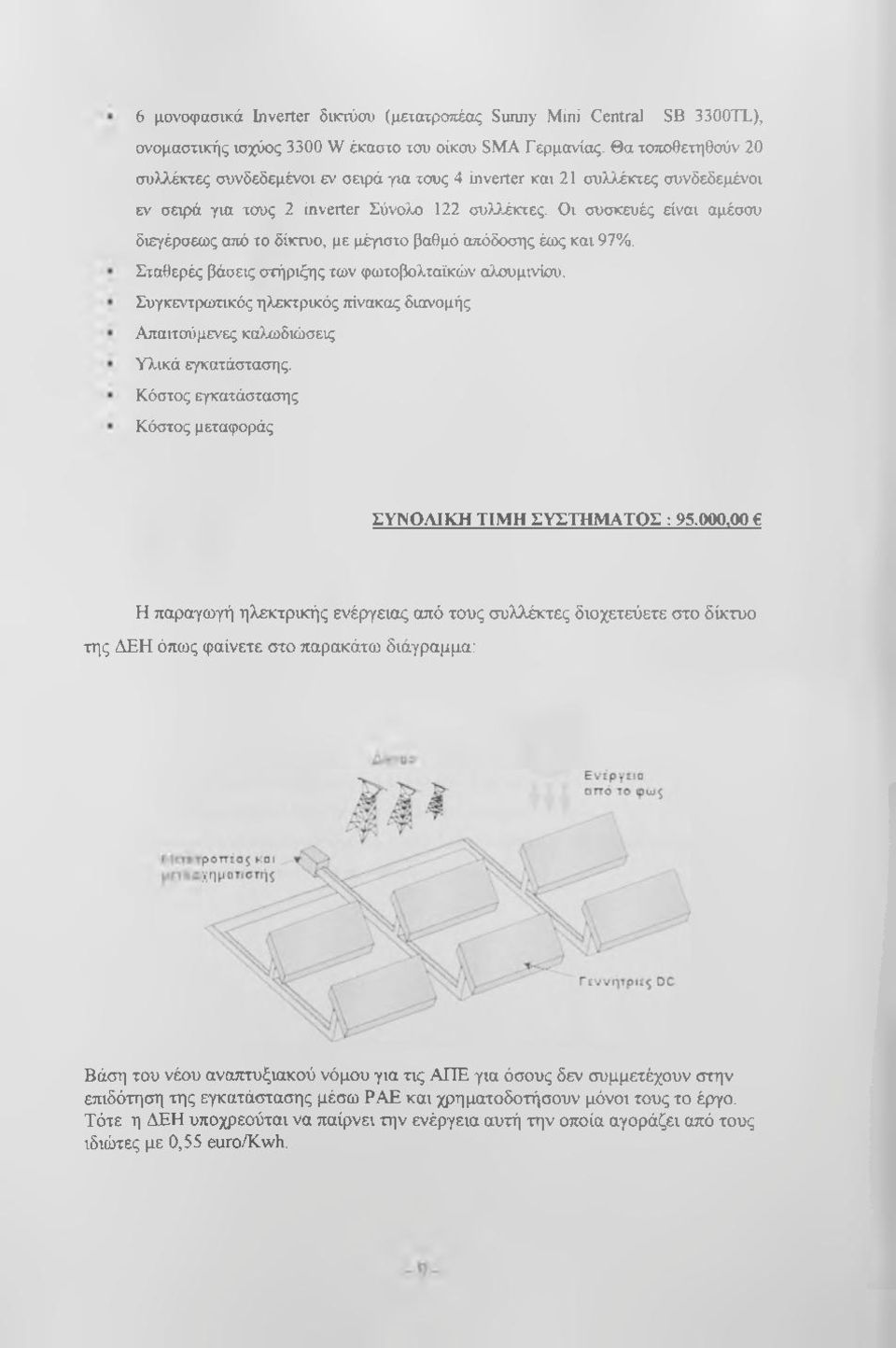 Οι συσκευές είναι αμέσου διεγέρσεως από το δίκτυο, με μέγιστο βαθμό απόδοσης έως και 97%, Σταθερές βάσεις στήριξης των φωτοβολταϊκών αλουμινίου.