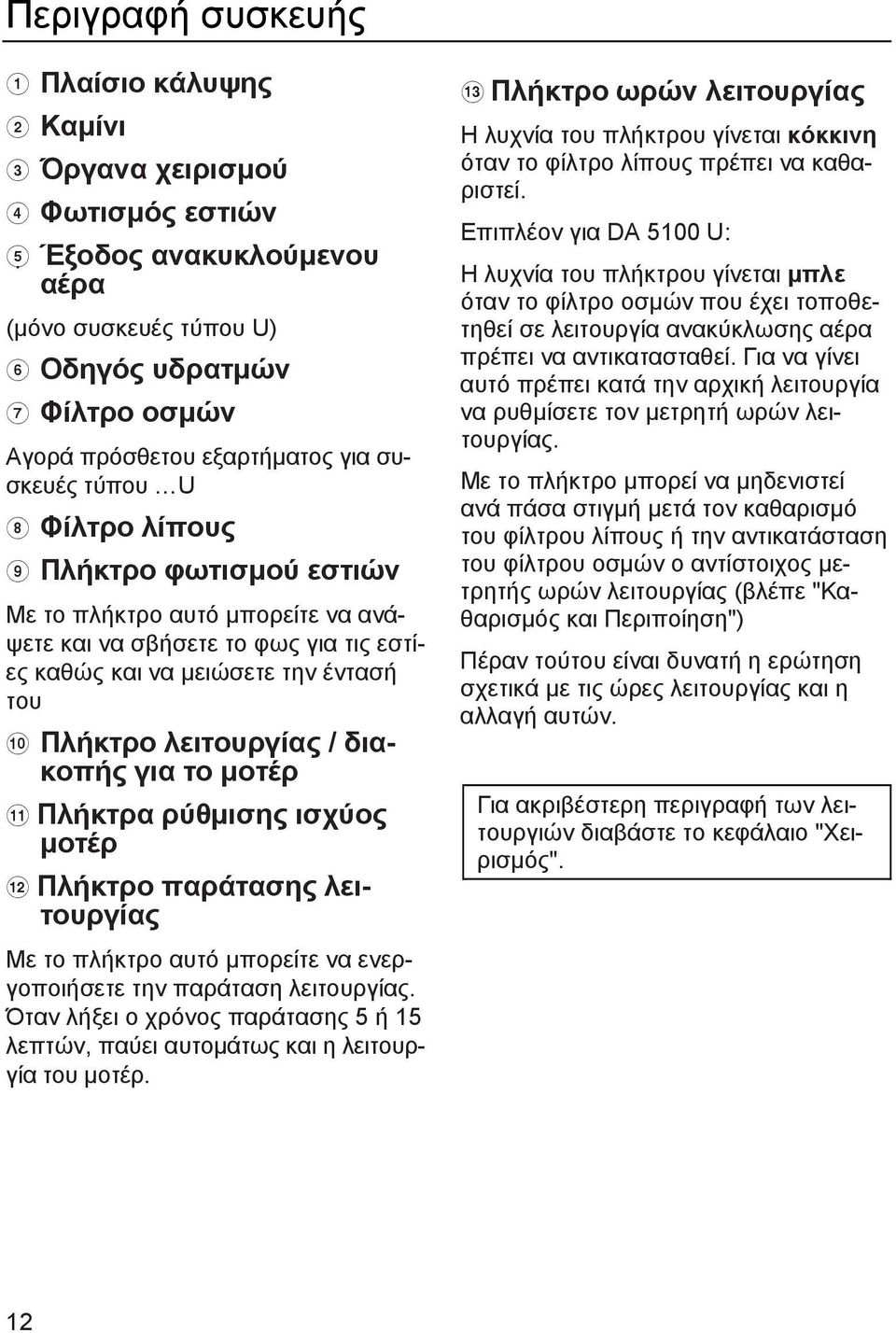 μοτέρ Πλήκτρα ρύθμισης ισχύος μοτέρ Πλήκτρο παράτασης λειτουργίας Με το πλήκτρο αυτό μπορείτε να ενεργοποιήσετε την παράταση λειτουργίας.