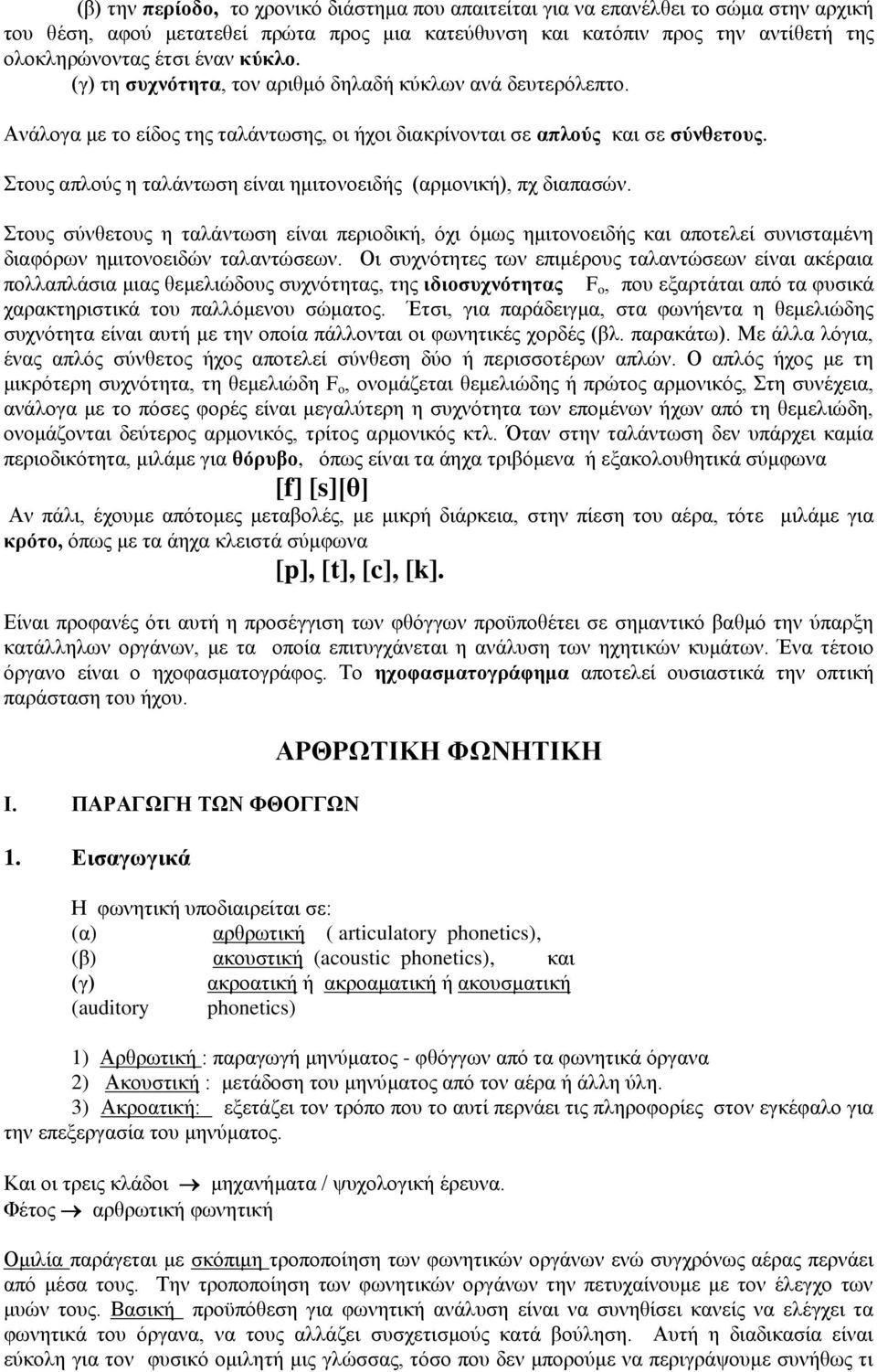 Σηνπο απινχο ε ηαιάλησζε είλαη εκηηνλνεηδήο (αξκνληθή), πρ δηαπαζψλ. Σηνπο ζχλζεηνπο ε ηαιάλησζε είλαη πεξηνδηθή, φρη φκσο εκηηνλνεηδήο θαη απνηειεί ζπληζηακέλε δηαθφξσλ εκηηνλνεηδψλ ηαιαληψζεσλ.
