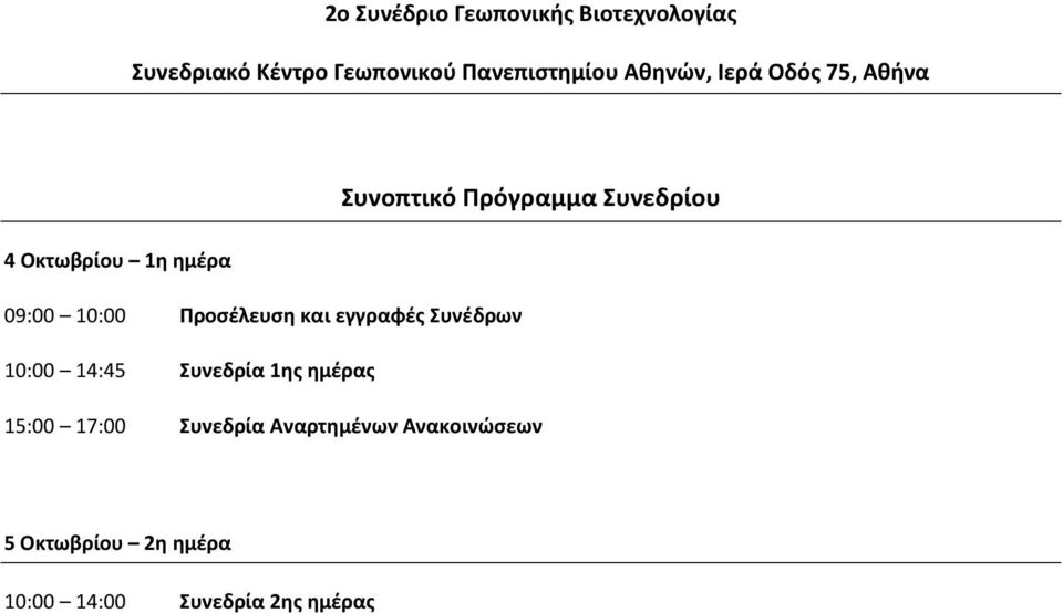 09:00 10:00 Προσέλευση και εγγραφές Συνέδρων 10:00 14:45 Συνεδρία 1ης ημέρας 15:00