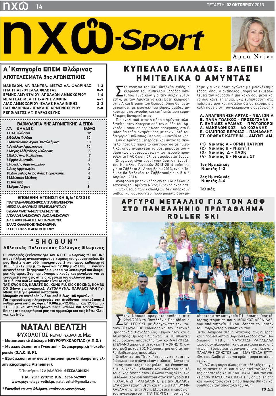ΑΓ. ΠΑΡΑΣΚΕΥΗΣ ΒΑΘΜΟΛΟΓΙΑ 5ΗΣ ΑΓΩΝΙΣΤΙΚΗΣ Α ΕΠΣΦ Α/Α Ο Μ Α Δ Ε Σ ΒΑΘΜΟΙ 1.ΠΑΣ Φλώρινα 12 2.Θύελλα Φιλώτα 10 3.Μακεδονικός Αγίου Παντελεήμονα 10 4.Απόλλων Αμμοχωρίου 10 5.Μέγας Αλέξανδρος Φλώρινας 8 6.