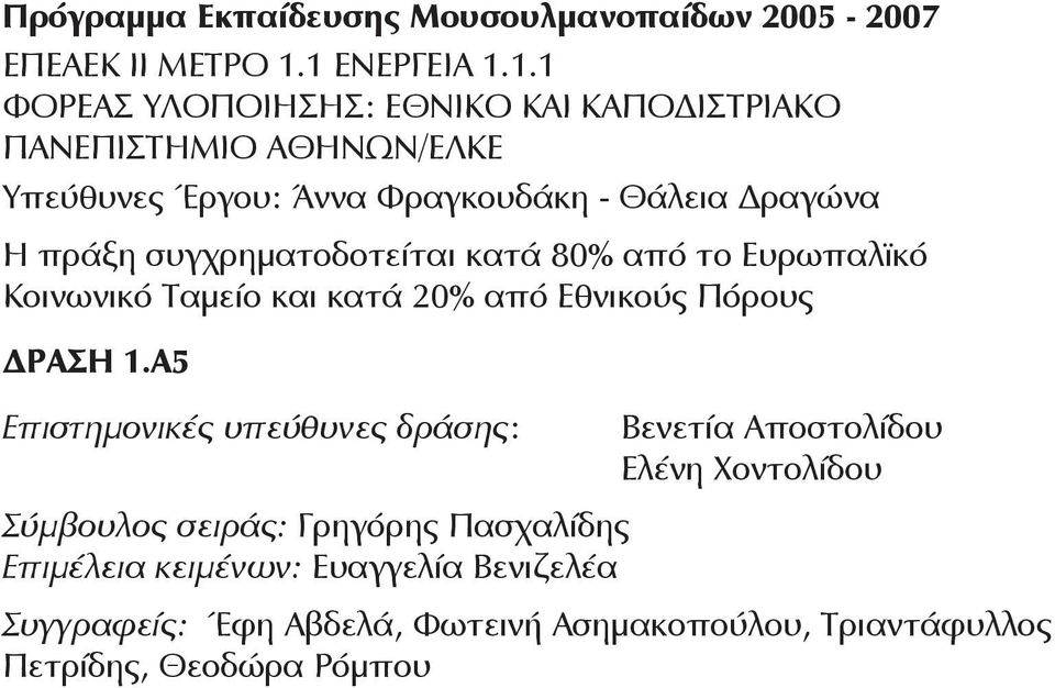 πράξη συγχρηματοδοτείται κατά 80% από το Ευρωπαλϊκό Κοινωνικό Ταμείο και κατά 20% από Εθνικούς Πόρους ΡΑΣΗ 1.