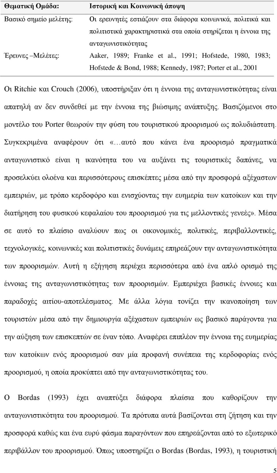 , 2001 Οη Ritchie θαη Crouch (2006), ππνζηήξημαλ φηη ε έλλνηα ηεο αληαγσληζηηθφηεηαο είλαη απαηειή αλ δελ ζπλδεζεί κε ηελ έλλνηα ηεο βηψζηκεο αλάπηπμεο.