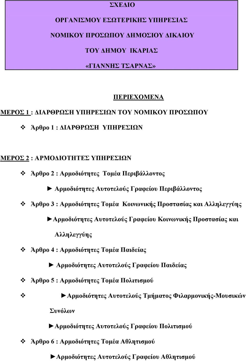 Απμοδιόηηηερ Αςηοηελούρ Γπαθείος Κοινωνικήρ Πποζηαζίαρ και Αλληλεγγύηρ Άπθπο 4 : Απμοδιόηηηερ Σομέα Παιδείαρ Απμοδιόηηηερ Αςηοηελούρ Γπαθείος Παιδείαρ Άπθπο 5 : Απμοδιόηηηερ Σομέα