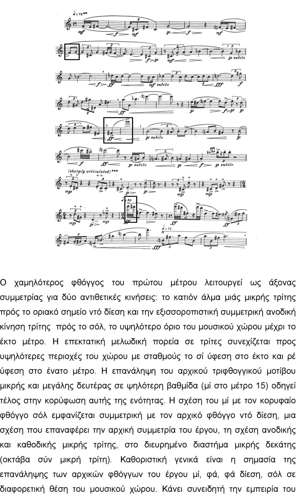 Η επεκτατική µελωδική πορεία σε τρίτες συνεχίζεται προς υψηλότερες περιοχές του χώρου µε σταθµούς το σί ύφεση στο έκτο και ρέ ύφεση στο ένατο µέτρο.