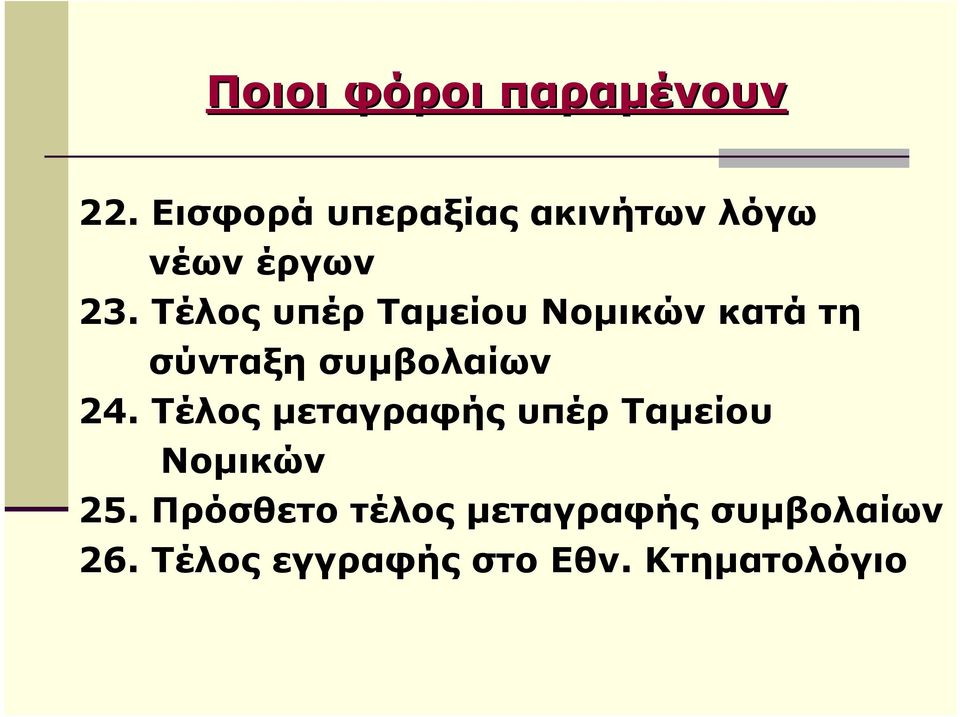 Τέλος υπέρ Ταµείου Νοµικών κατά τη σύνταξη συµβολαίων 24.