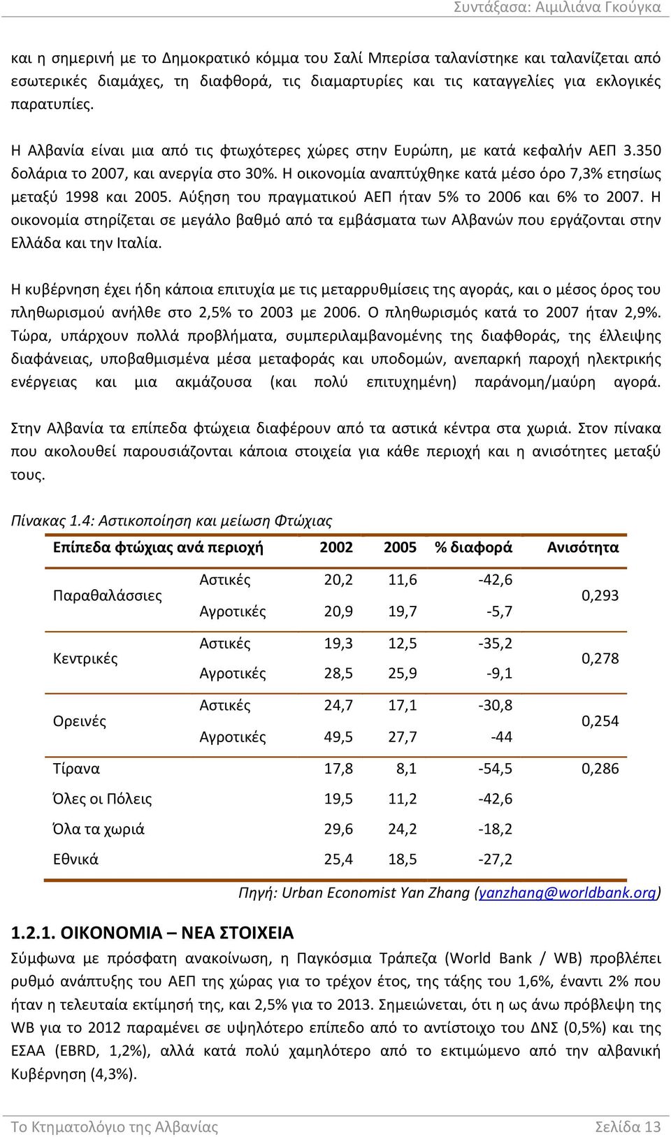 Αύξηση του πραγματικού ΑΕΠ ήταν 5% το 2006 και 6% το 2007. Η οικονομία στηρίζεται σε μεγάλο βαθμό από τα εμβάσματα των Αλβανών που εργάζονται στην Ελλάδα και την Ιταλία.