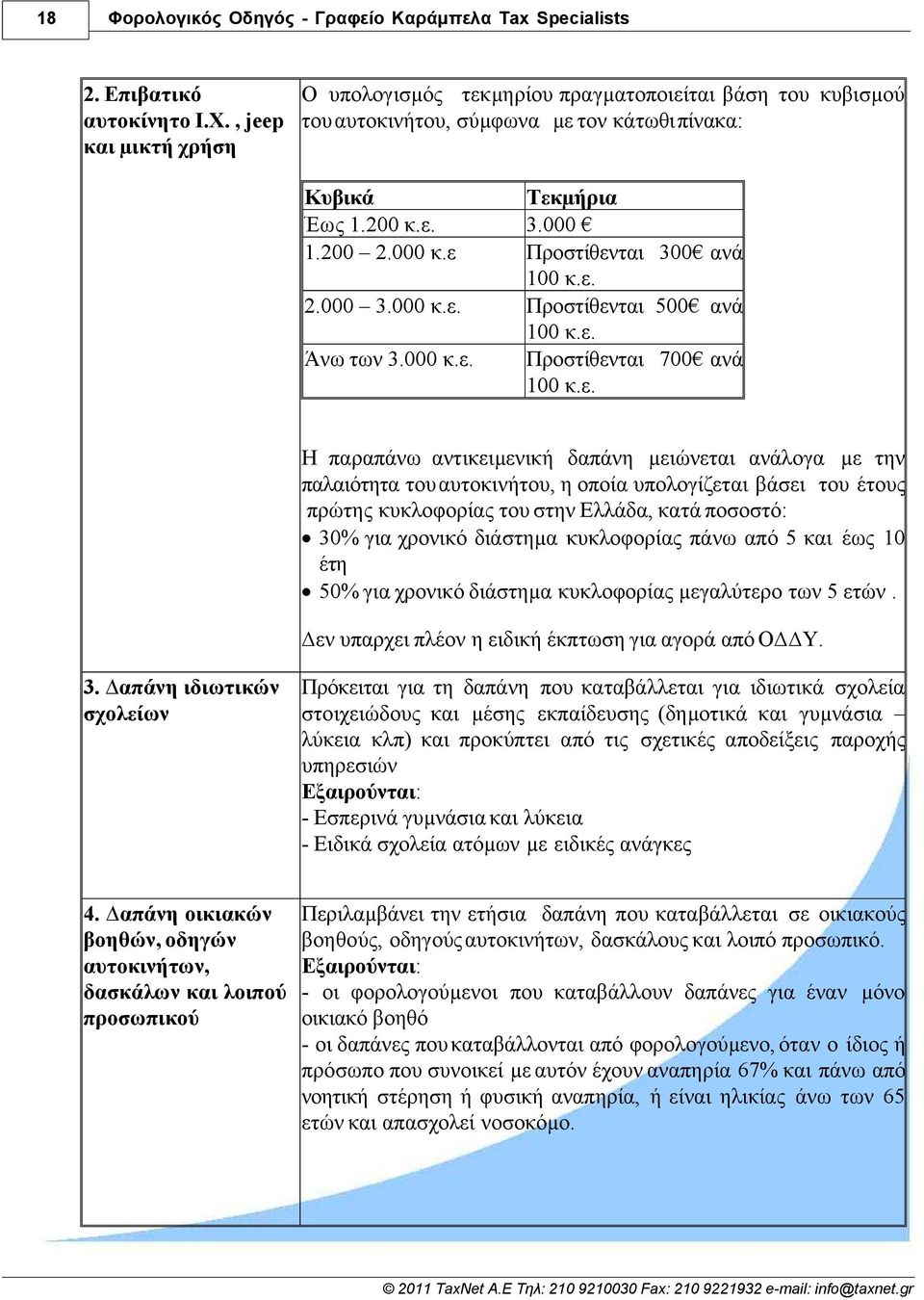 ε. Προστίθενται 700 ανά 100 κ.ε. Η παραπάνω αντικειµενική δαπάνη µειώνεται ανάλογα µε την παλαιότητα του αυτοκινήτου, η οποία υπολογίζεται βάσει του έτους πρώτης κυκλοφορίας του στην Ελλάδα, κατά