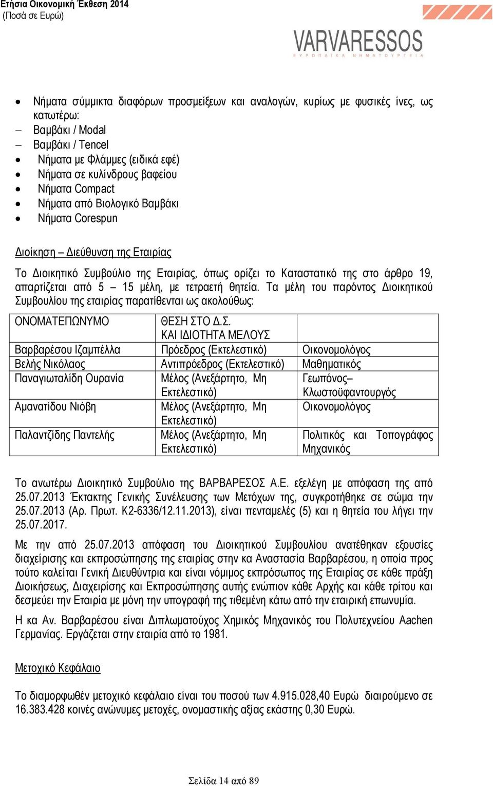 απαρτίζεται από 5 15 µέλη, µε τετραετή θητεία. Τα µέλη του παρόντος ιοικητικού Συ