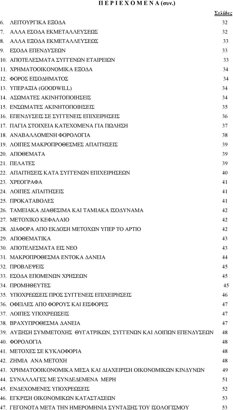 ΠΑΓΙΑ ΣΤΟΙΧΕΙΑ ΚΑΤΕΧΟΜΕΝΑ ΓΙΑ ΠΩΛΗΣΗ 37 18. ΑΝΑΒΑΛΛΟΜΕΝΗ ΦΟΡΟΛΟΓΙΑ 38 19. ΛΟΙΠΕΣ ΜΑΚΡΟΠΡΟΘΕΣΜΕΣ ΑΠΑΙΤΗΣΕΙΣ 39 20. ΑΠΟΘΕΜΑΤΑ 39 21. ΠΕΛΑΤΕΣ 39 22. ΑΠΑΙΤΗΣΕΙΣ ΚΑΤΑ ΣΥΓΓΕΝΩΝ ΕΠΙΧΕΙΡΗΣΕΩΝ 40 23.