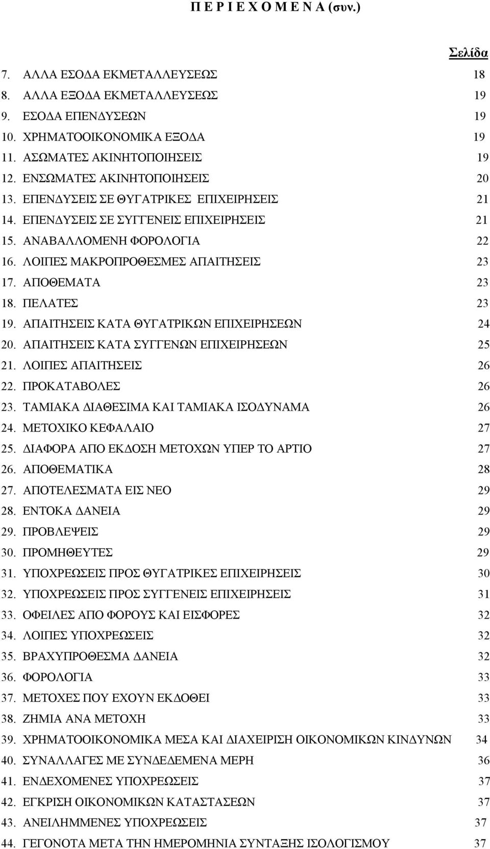 ΑΠΟΘΕΜΑΤΑ 23 18. ΠΕΛΑΤΕΣ 23 19. ΑΠΑΙΤΗΣΕΙΣ ΚΑΤΑ ΘΥΓΑΤΡΙΚΩΝ ΕΠΙΧΕΙΡΗΣΕΩΝ 24 20. ΑΠΑΙΤΗΣΕΙΣ ΚΑΤΑ ΣΥΓΓΕΝΩΝ ΕΠΙΧΕΙΡΗΣΕΩΝ 25 21. ΛΟΙΠΕΣ ΑΠΑΙΤΗΣΕΙΣ 26 22. ΠΡΟΚΑΤΑΒΟΛΕΣ 26 23.