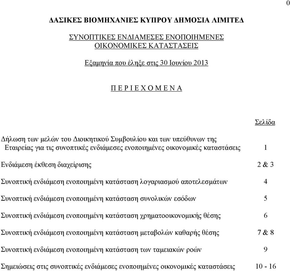 αποτελεσμάτων 4 Συνοπτική ενδιάμεση ενοποιημένη κατάσταση συνολικών εσόδων 5 Συνοπτική ενδιάμεση ενοποιημένη κατάσταση χρηματοοικονομικής θέσης 6 Συνοπτική ενδιάμεση ενοποιημένη