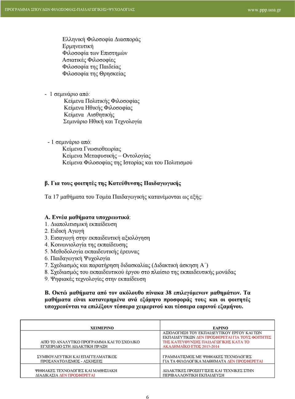 Για τους φοιτητές της Κατεύθυνσης Παιδαγωγικς Τα 17 µαθµατα του Τοµέα Παιδαγωγικς κατανέµονται ως εξς: Α. Εννέα µαθµατα υποχρεωτικά: 1. ιαπολιτισµικ εκπαίδευση 2. Ειδικ Αγωγ.