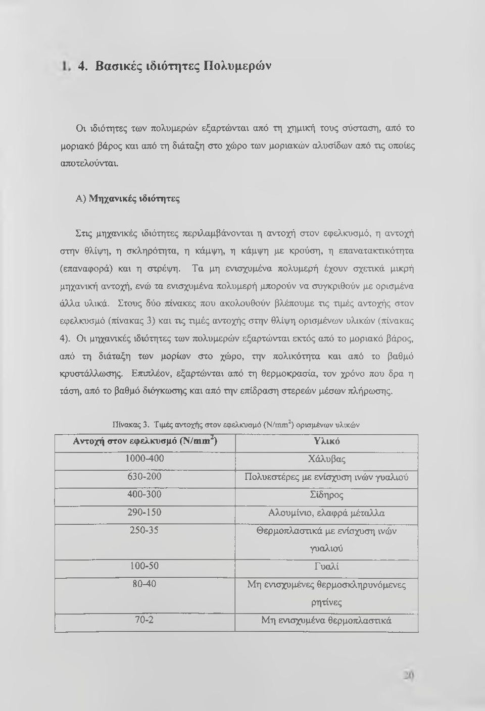 Τα μη ενισχυμένα πολυμερή έχουν σχετικά μικρή μηχανική αντοχή, ενώ τα ενασχυμιένα πολυμερή μπορούν να συγκριθούν με ορισμένα άλλα υλικά.