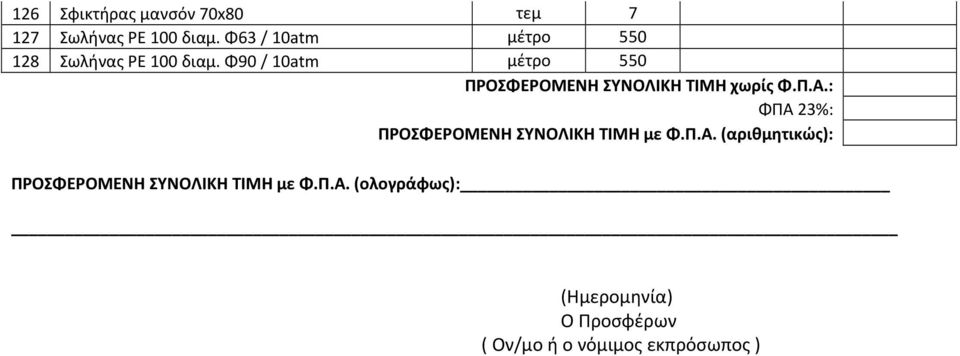 Φ90 / 10atm μέτρο 550 ΠΡΟΣΦΕΡΟΜΕΝΗ ΣΥΝΟΛΙΚΗ ΤΙΜΗ χωρίς Φ.Π.Α.