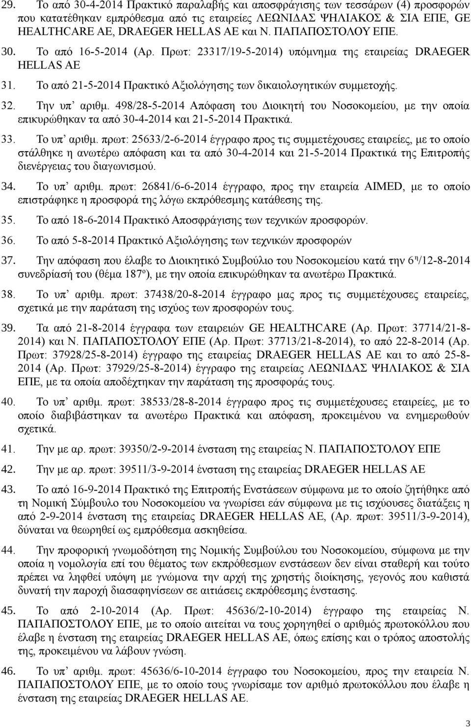 498/28-5-2014 Απόφαση του Διοικητή του Νοσοκομείου, με την οποία επικυρώθηκαν τα από 30-4-2014 και 21-5-2014 Πρακτικά. 33. Το υπ αριθμ.