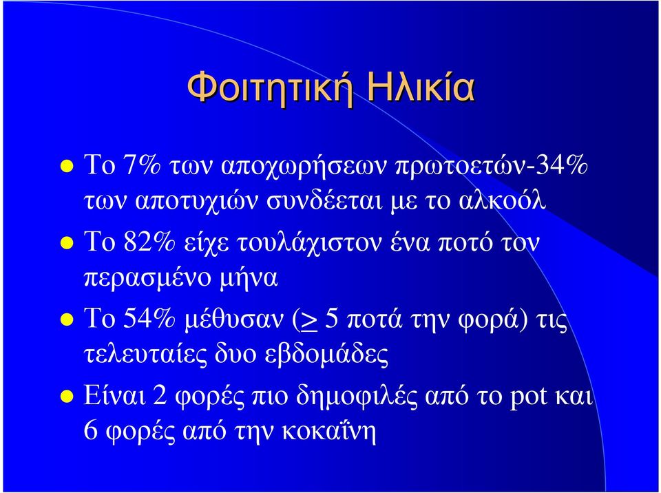 περασµένο µήνα Το 54% µέθυσαν (> 5 ποτά την φορά) τις τελευταίες
