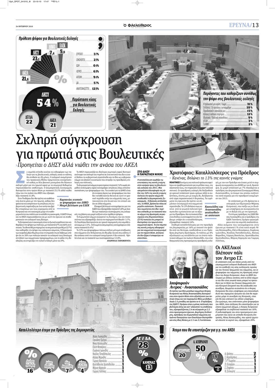 Η εκλογική αναμέτρηση του προσεχούς Μαΐου προμηνύεται συναρπαστική καθώς οι δύο βασικοί μονομάχοι θα δώσουν σκληρή μάχη για την πρωτιά αφού με τα σημερινά δεδομένα παρουσιάζονται ισοδύναμοι.