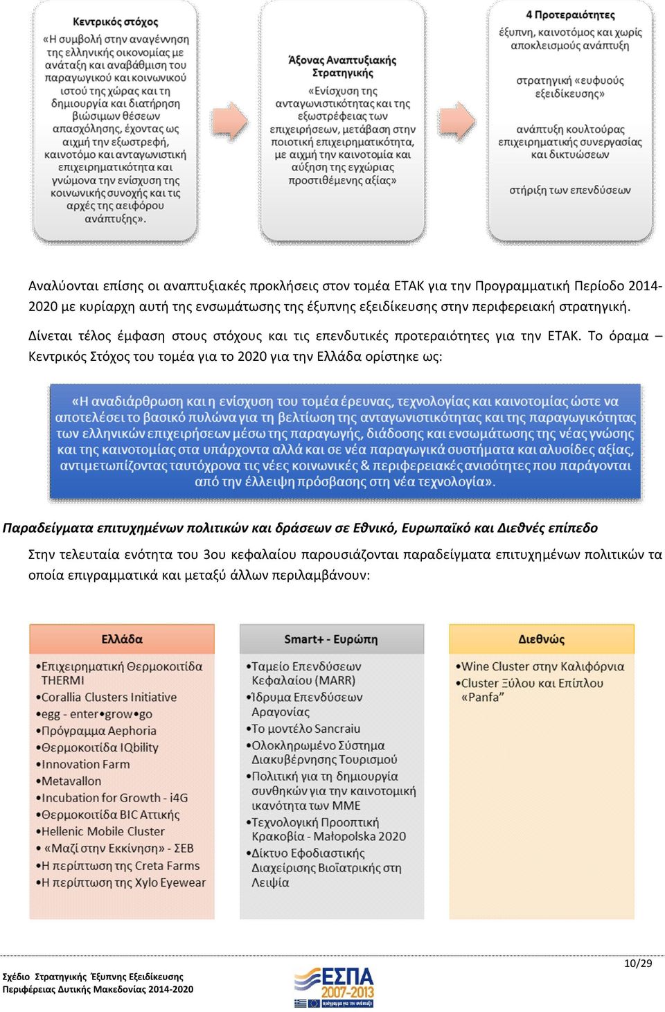 Το όραμα Κεντρικός Στόχος του τομέα για το 2020 για την Ελλάδα ορίστηκε ως: Παραδείγματα επιτυχημένων πολιτικών και δράσεων σε Εθνικό, Ευρωπαϊκό