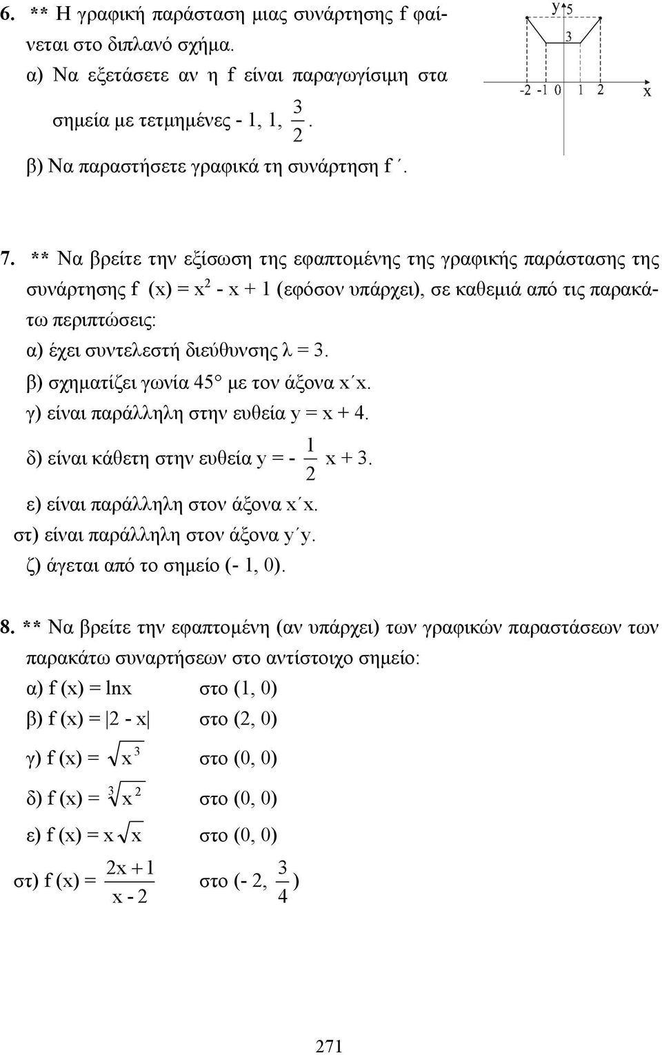 β) σχηματίζει γωνία 45 με τον άξονα. γ) είναι παράλληλη στην ευθεία = + 4. δ) είναι κάθετη στην ευθεία = - +. ε) είναι παράλληλη στον άξονα. στ) είναι παράλληλη στον άξονα.