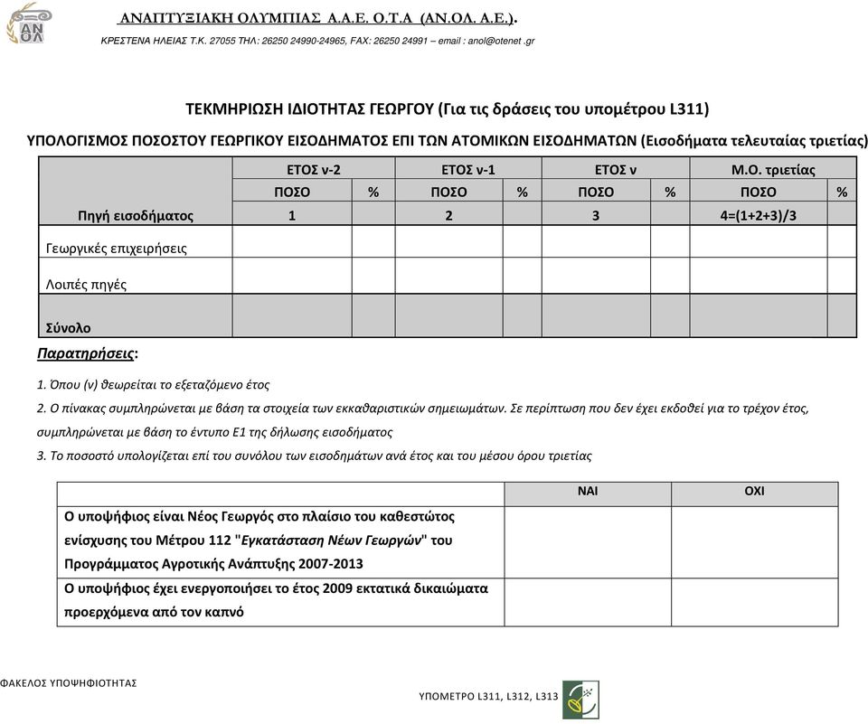 Ο πίνακας συμπληρώνεται με βάση τα στοιχεία των εκκαθαριστικών σημειωμάτων. Σε περίπτωση που δεν έχει εκδοθεί για το τρέχον έτος, συμπληρώνεται με βάση το έντυπο Ε1 της δήλωσης εισοδήματος 3.