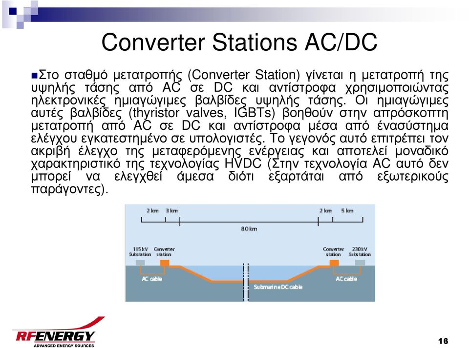 Οι ηµιαγώγιµες αυτές βαλβίδες (thyristor valves, IGBTs) βοηθούν στην απρόσκοπτη µετατροπή από AC σε DC και αντίστροφα µέσα από ένασύστηµα ελέγχου