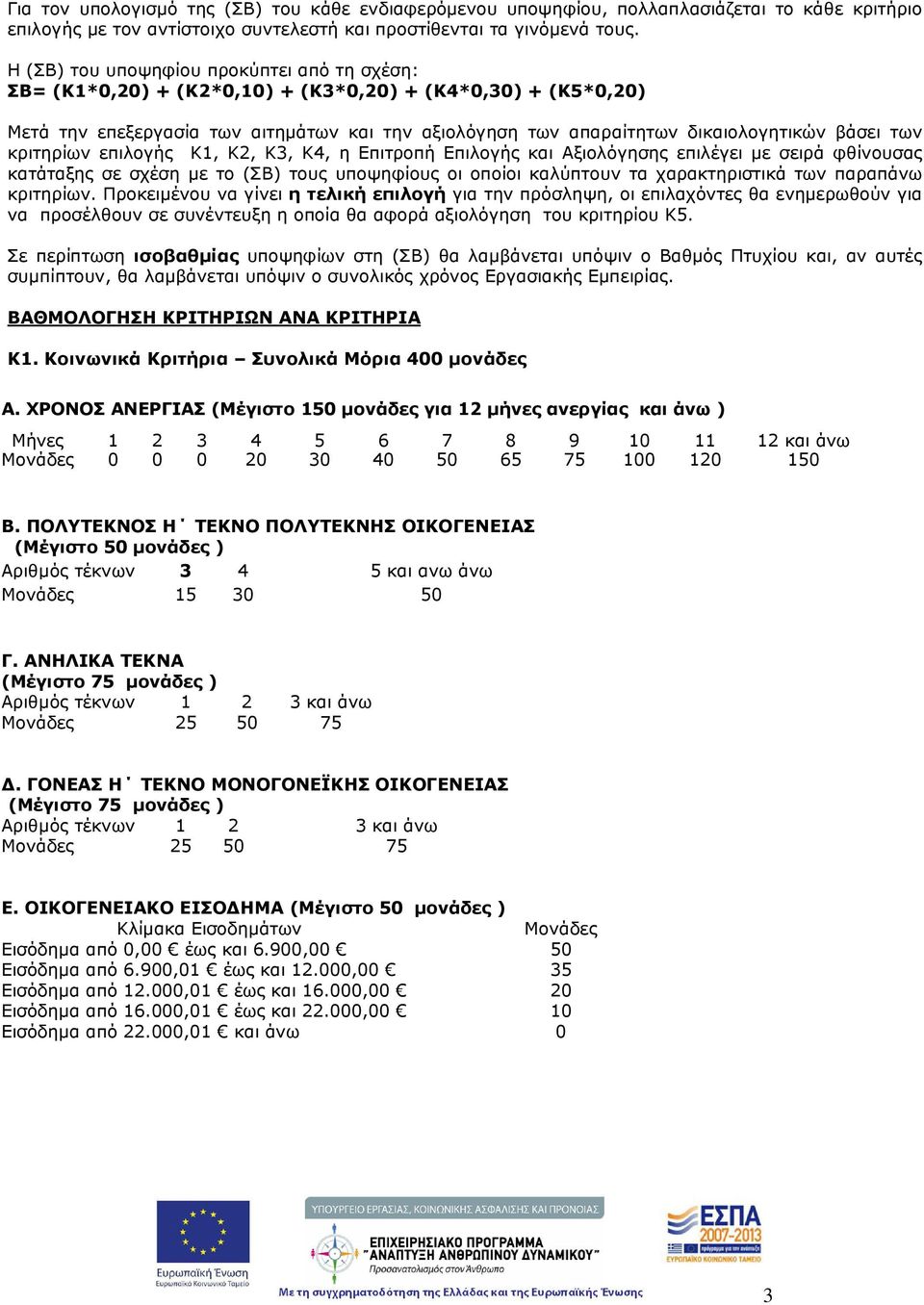 των κριτηρίων επιλογής Κ1, Κ2, Κ3, Κ4, η Επιτροπή Επιλογής και Αξιολόγησης επιλέγει µε σειρά φθίνουσας κατάταξης σε σχέση µε το (ΣΒ) τους υποψηφίους οι οποίοι καλύπτουν τα χαρακτηριστικά των παραπάνω