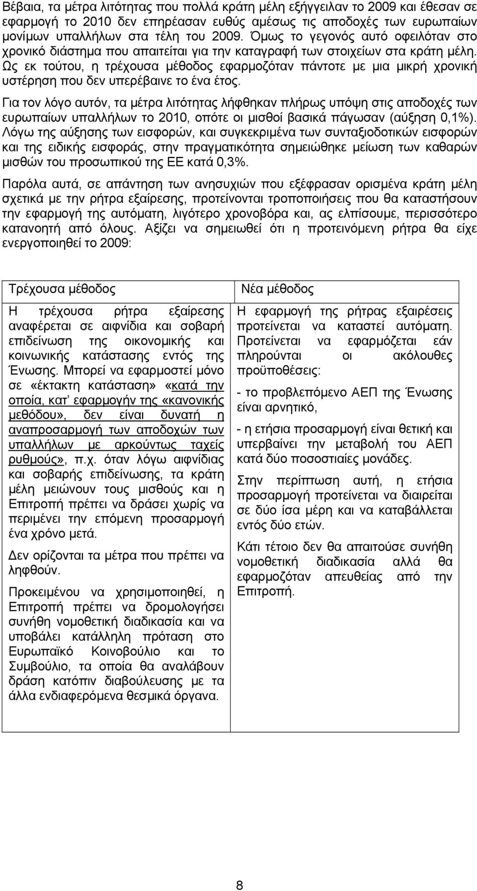 Ως εκ τούτου, η τρέχουσα µέθοδος εφαρµοζόταν πάντοτε µε µια µικρή χρονική υστέρηση που δεν υπερέβαινε το ένα έτος.